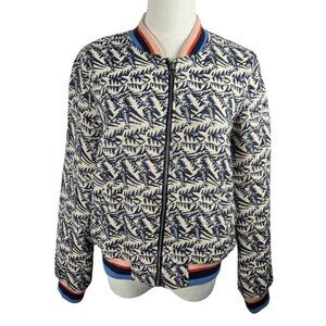 Tom Tailor Bomber‎ Jacket Germany Medium Navy Brocade Preppy Full Zip Statement
